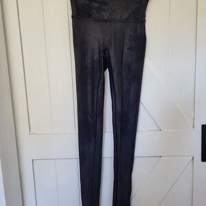 SPANX Black High-Waist Active Leggings Faux Suede Women's Size Small